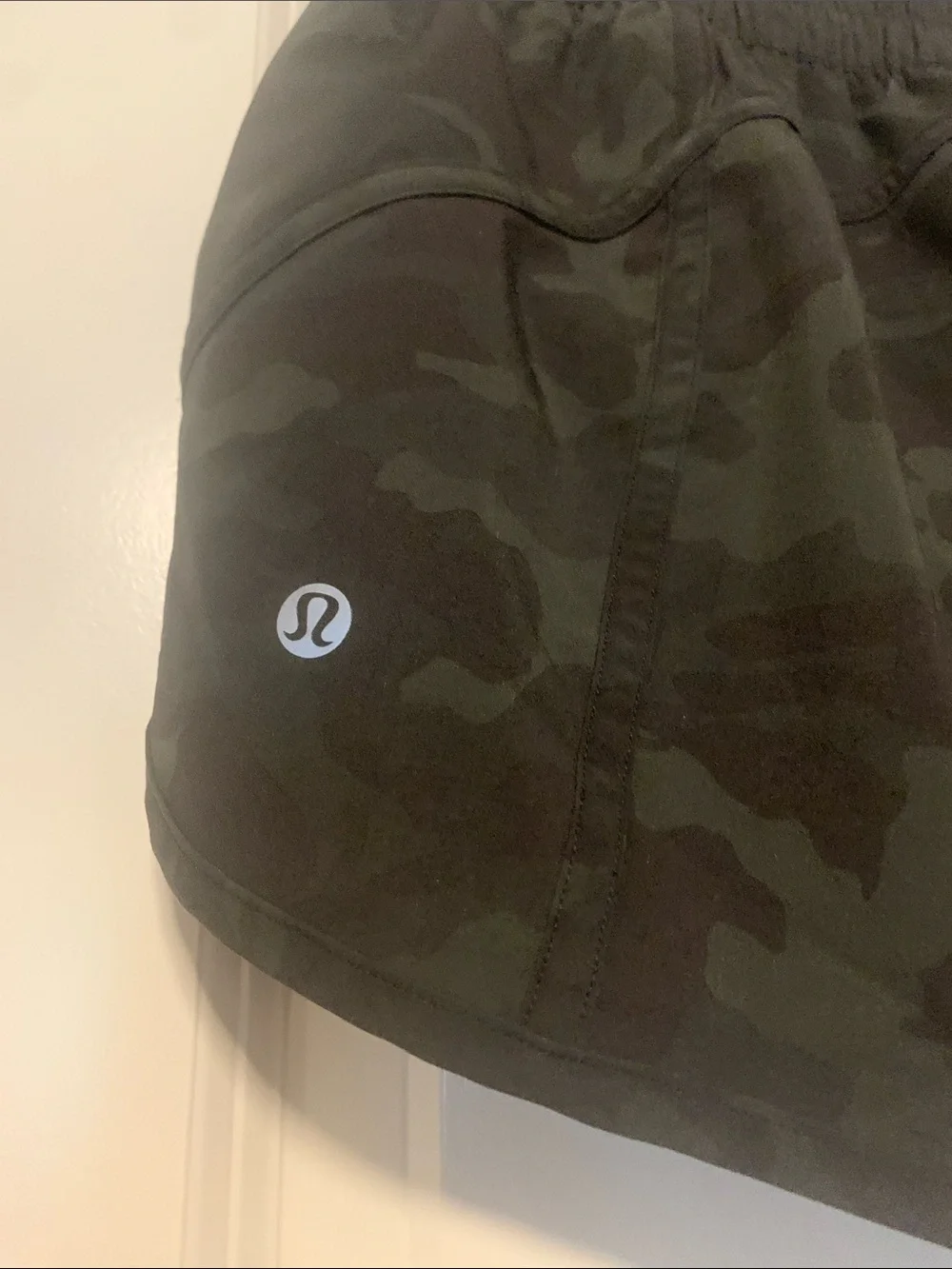 Lululemon Olive Green Camo Track That Shorts Sz 6, some signs of wear pictured